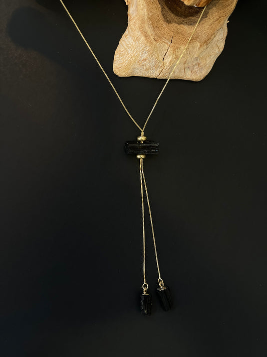 Adjustable Gold Plated Black Tourmaline Necklace