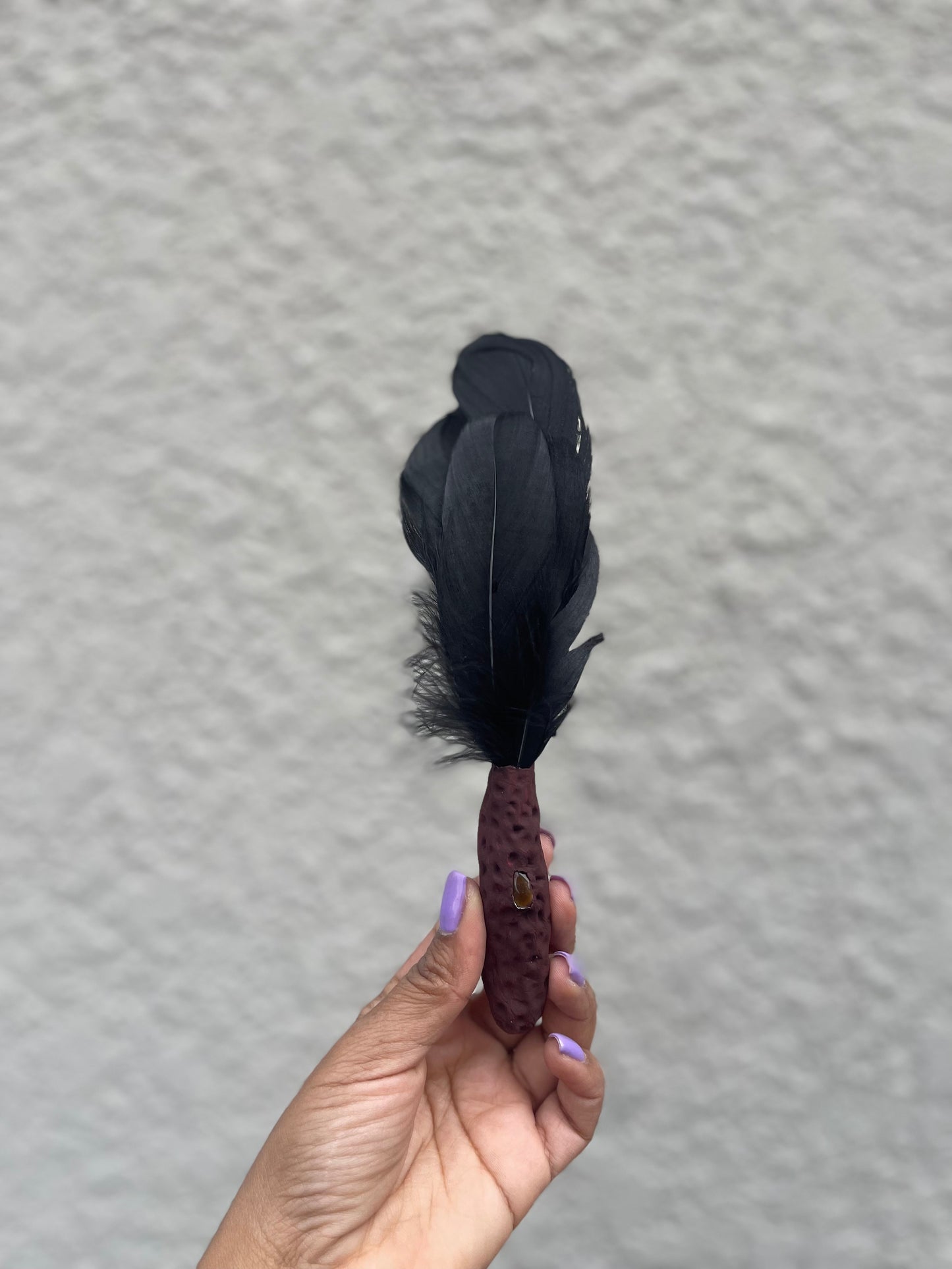 Black Feathers and Tiger Eye Mini Smudge Feather Fan