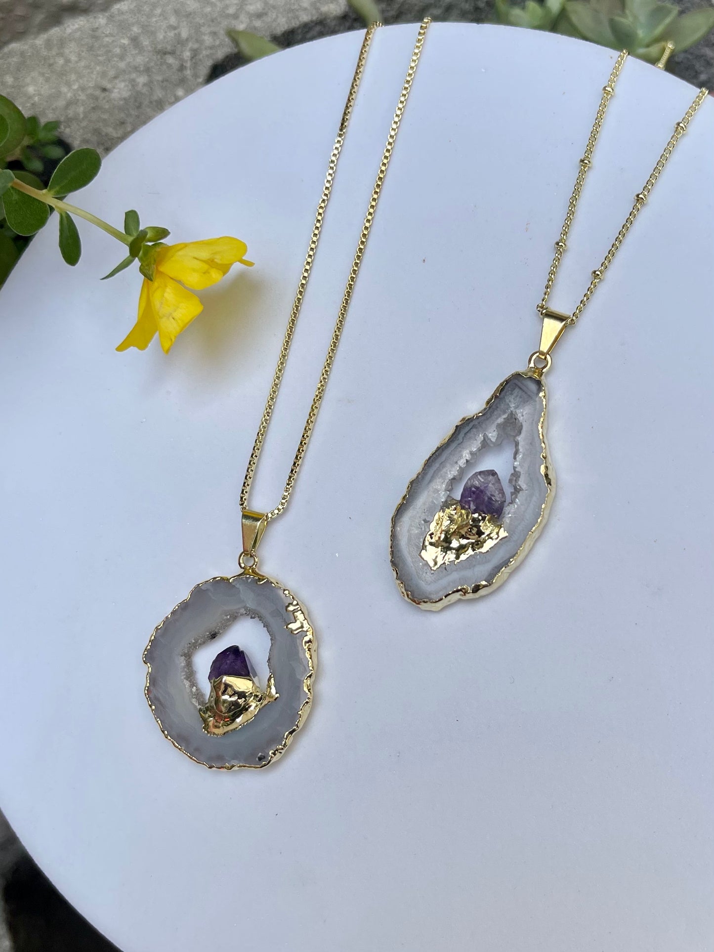 Geode & Amethyst Gold Electroplated Necklace