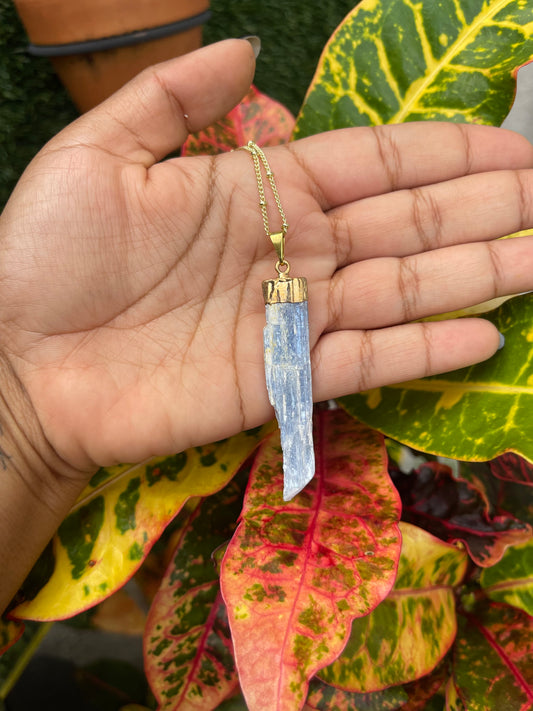 Blue Kyanite Gold Electroplated Necklace