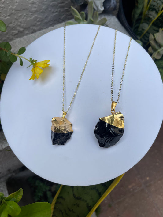 Black Obsidian Electroplated Necklace