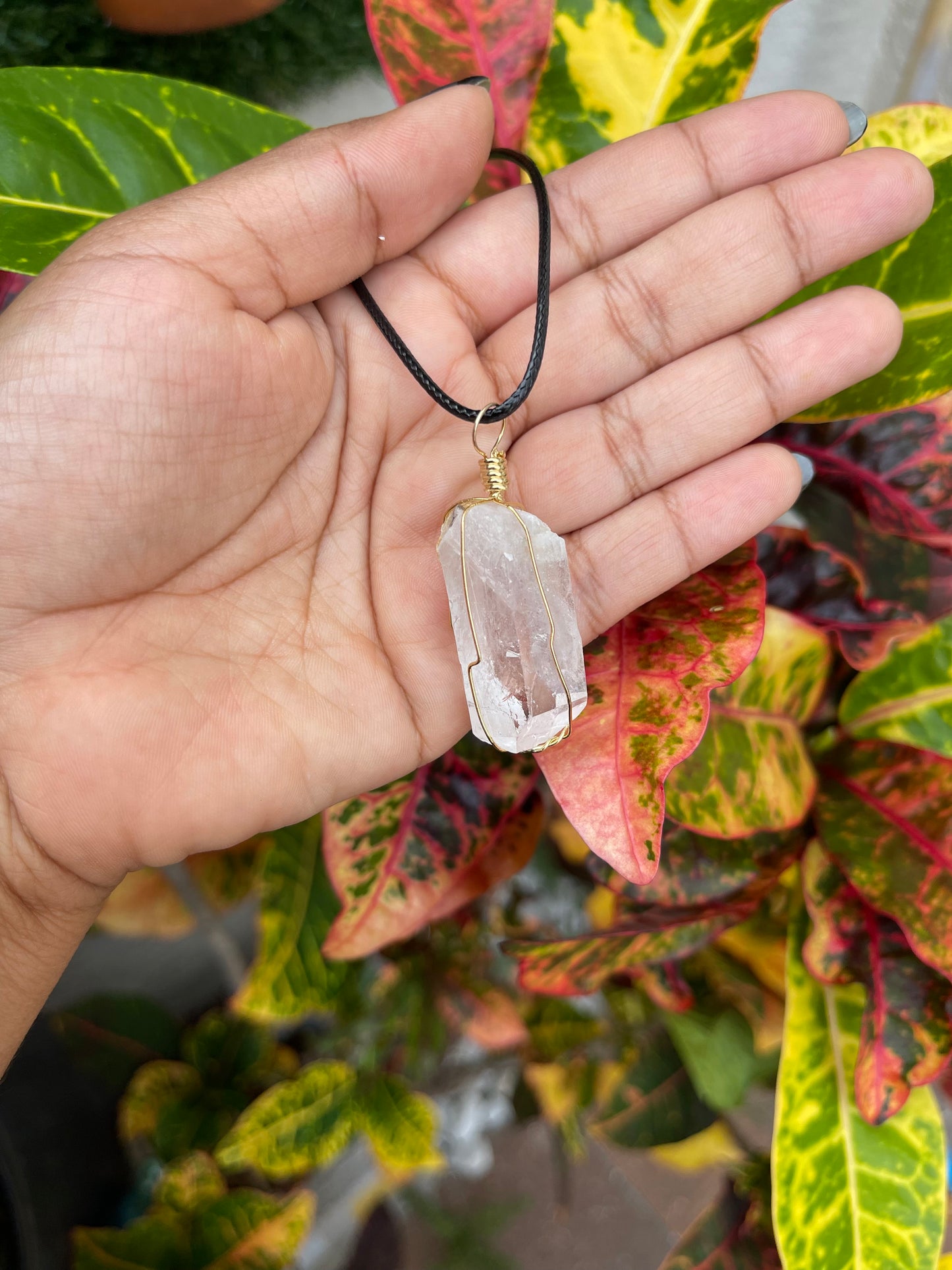 Clear Quartz Gold Wire Wrapped Necklace