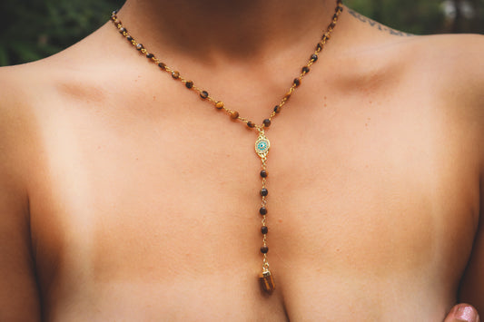 Sacred Strength - Tigers Eye Rosary Necklace