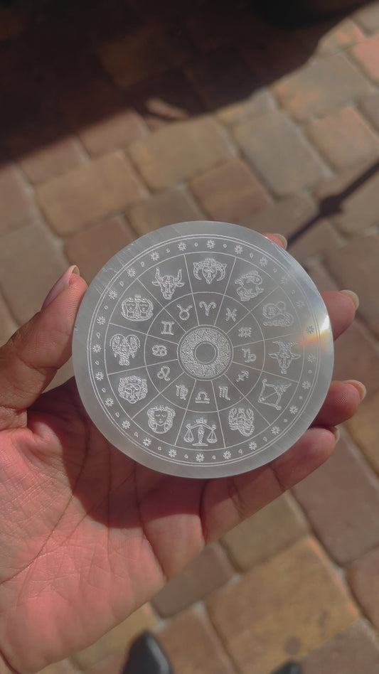Zodiac Wheel Selenite Charging Plate